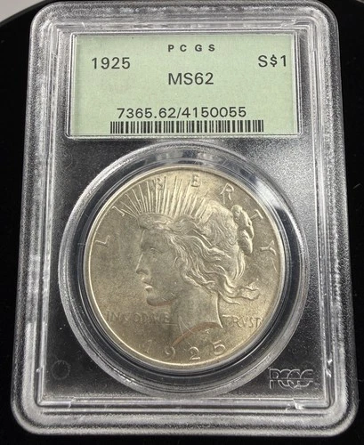 1925 Peace Dollar $1 OGH PCGS MS62 Old Green Holder 90% Silver