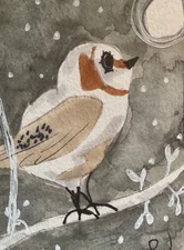 ACEO watercolor art by PJ, art card 2.5 x 3.5: snow owl