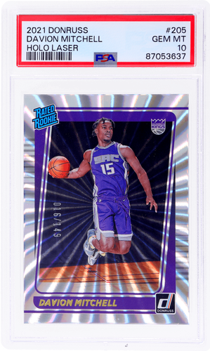 2021 Panini Donruss Davion Mitchell Holo Laser #205 /149 PSA 10 Rookie RC - Foto 1 di 2