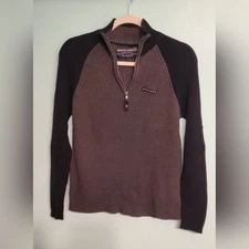 Nautica Jeans Co Gray And Black 1/4 zipper Knit Long Sleeve Sweater Pullower MEN