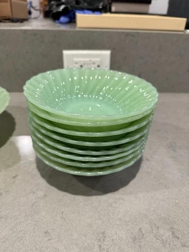 Fire King Jadeite Swirl Dessert Bowl Set Of 8 Anchor Hocking Vintage Cottagecore