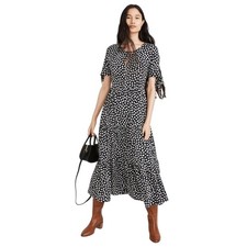 Madewell Size 8 Marlow Floral Almost Black Tie Sleeve Tiered Midi Dress 
