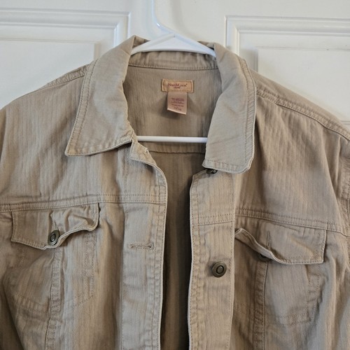 NorthCrest Classic Girls Large 14/16 Denim Jean Jacket Khaki Beige Y2K Grunge - Picture 2 of 7
