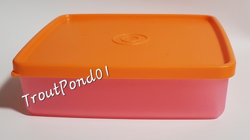 Juego de almuerzo Tupperware Square Away Sandwich Keeper rosa pastel naranja 2 tazas de bocadillos - Imagen 4 de 6
