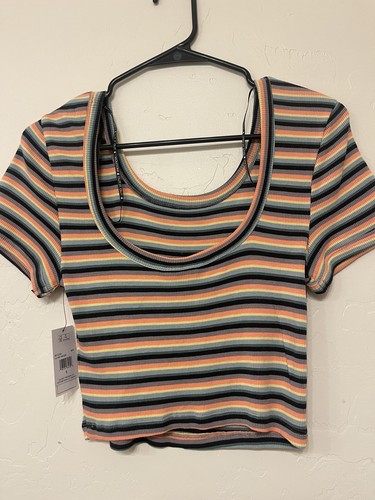 VOLCOM ~ New! NWT S 4/6 ~ LIL' knit ringer Stretchy cropped stripped top - Picture 6 of 15