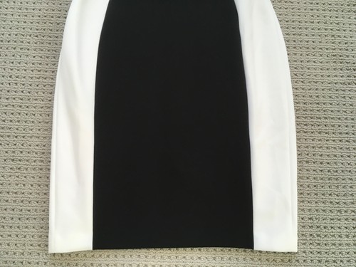 VESTIDO VAINA CALVIN KLEIN NEGRO/BLANCO COLORBLOCK ADELGAZANTE SIN MANGAS TALLA 10 NUEVO - Imagen 6 de 13