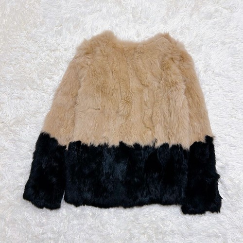 Soft Rabbit Fur Coat Beige Black Bicolor Open Front Smooth Lining Women S US S - Picture 24 of 24