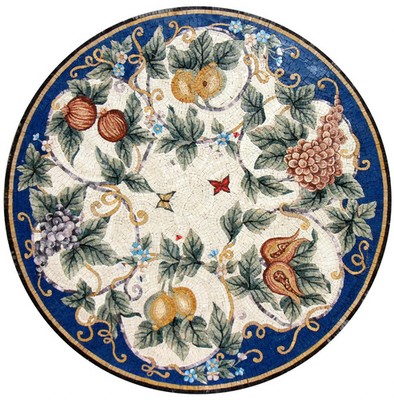 Floral Elegance - Handcrafted Round Mosaic Medallion Art Tile