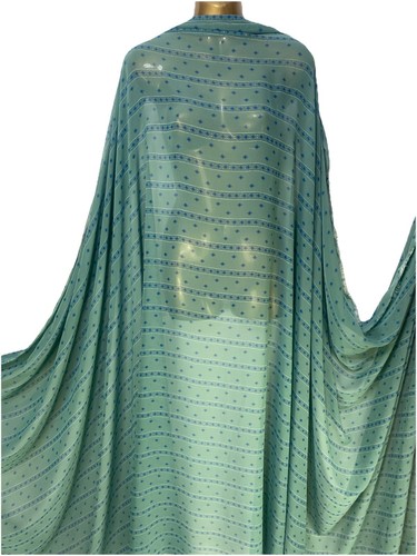 NEW Chiffon Green Blue Geometric Stripe Fabric Dress/Craft/Curtain FREE P&P - Picture 1 of 10