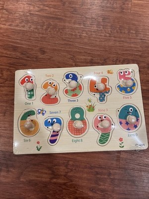 Small Chunky Knob Puzzle for Toddlers Numbers Wood Peg New! 9x6 