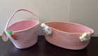 Lot Of 2 Pink Woven Cotton Storage Basket With Handles And Easter Pins