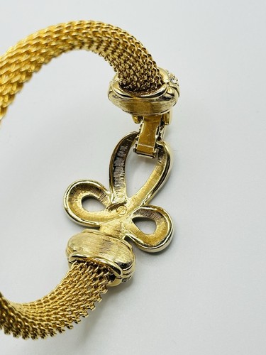 Swan SWAROVSKI Crystal Rhinestone Gold Mesh Black Enamel Bow Bracelet - Picture 8 of 10