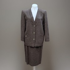 Loewe Spain 2 Piece Cashmere Wool Ladies Suit Skirt Jacket Brown Size 40 USA 8
