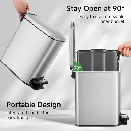 Slim Bathroom Trash Can with Lid Soft Close, Step Pedal, 6 Liter / 1.6 Gallon St - Picture 4 of 6