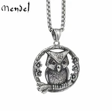 MENDEL Womens Girls Stainless Steel Articulated Cute Owl Bird Pendant Necklace