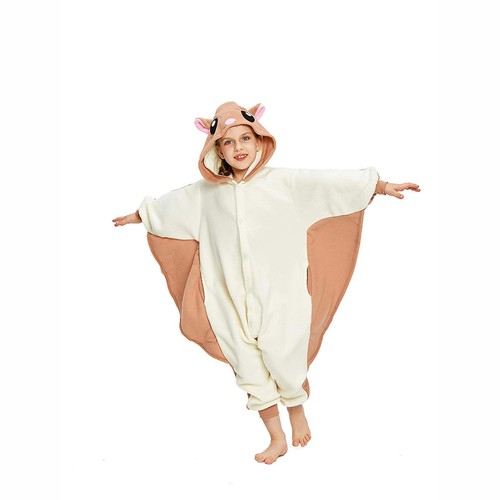 Kids Flying Squirrel One-piece Pajama Soft Hooded Halloween Cute Cosplay Costume - Picture 3 of 12