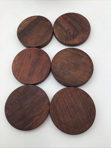 Vintage Set of 6 Wooden Drink Coasters in Wood Jar with Lid Rustic - Picture 3 of 10