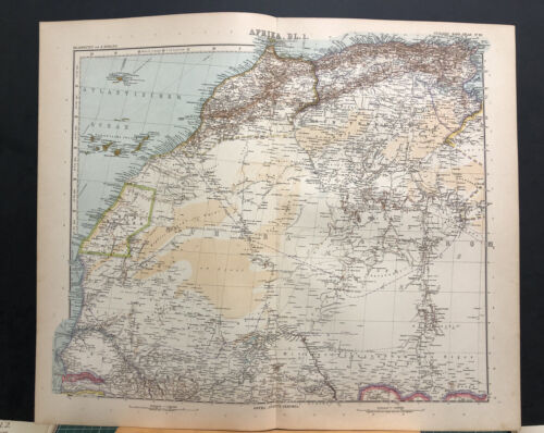 Nordafrika Marokko Sahara Karte Original Kupferstich Perthes Stieler 1908 - Bild 1 von 5