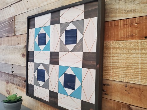Handmade Wooden Barn Quilt Patchwork Wall Art Wood Block Rustic Colorful Hanging - Picture 4 of 9