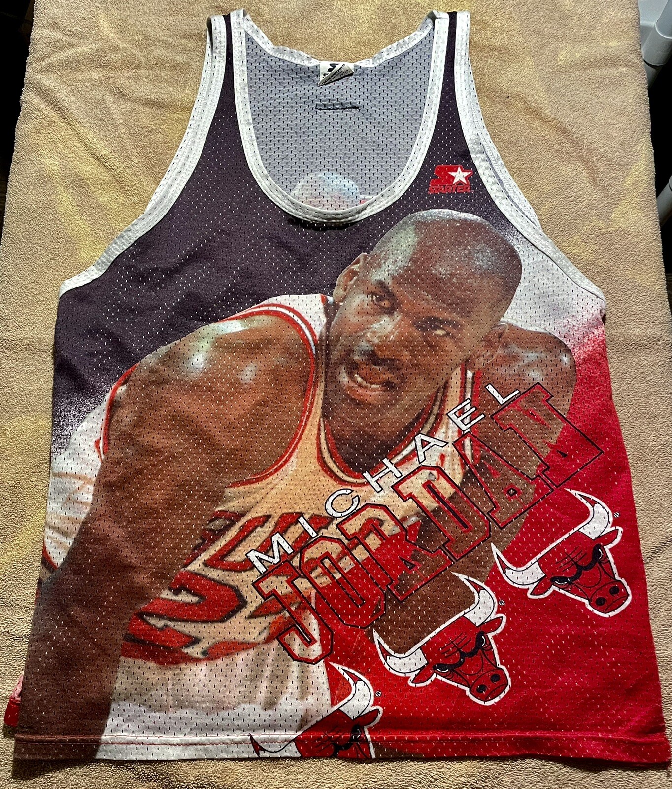 Vintage Starter USA Michael Jordan Jersey Tank Fanimation Chicago Bulls Large