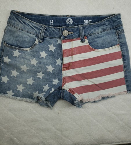 SO Girls American FLAG fray shorts Stars , Sz14  RARE. Show Your USA Spirit - Picture 1 of 8