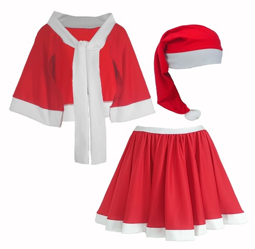 Childs Little Miss Christmas Skirt Shawl & Santa Hat Festive Fancy Dress Costume - Picture 1 of 15