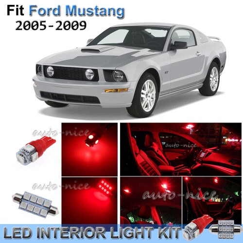 For 2005-2009 Ford Mustang Brilliant Red Interior LED Lights Kit 7 Pieces - Picture 1 of 6