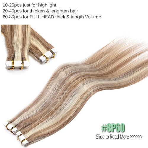 Thick 200g 80pcs Tape In Remy Human Hair Extensions Skin Weft FULL HEAD BLONDE F - Picture 56 of 91