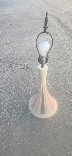 Mid Century Modern MCM Vintage Textured Cream Ceramic Table Lamp Orange Brn Tan - Picture 1 of 15