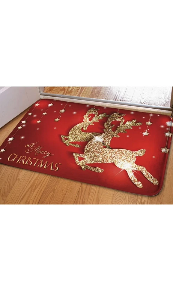 Alfombra roja Feliz Navidad ciervo alfombra para baño interior cocina sala dormitorio Foto 2 de 3