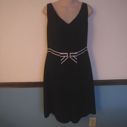 EVAN PICONE Womens Size 16 Black Dress Versatile Classic Lines A-Line Beige Trim - Picture 2 of 10