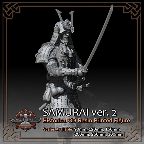 Feudal Japan Samurai 2 - 3D Resin Printed Figure Model Kit - Scale 90mm to 300mm - Picture 7 of 16