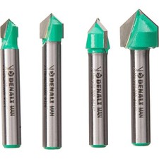 V Groove Router Bit Set 4Pc Quarter Inch Shank 90 Degrees Slotting Cutting Tools