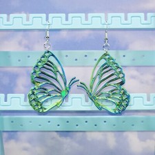Green/Blue Holographic Butterfly Wing Earrings 3D Printed Two Tone Handmade