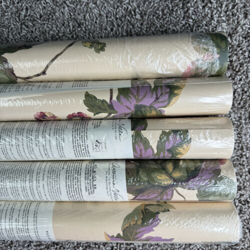 York Wallcoverings Antonia Vella AD8663 Floral Tan Purple Green Burgundy 5 Rolls - Picture 3 of 9