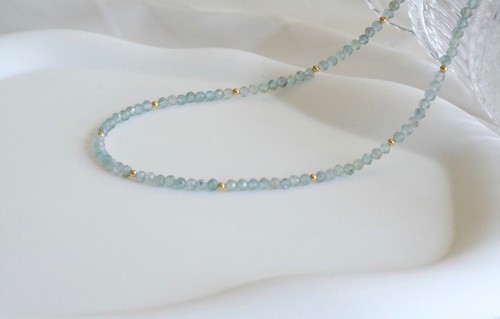 Clear Light Blue Apatite Faceted Round Gemstone Beads Necklaces 18'' Women Gifts - Picture 14 of 15