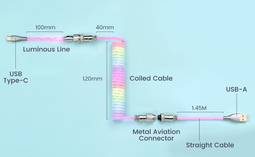 Coil Cable Gradient Light Aviator Connector USB Type-C for Mechanical Keyboard - 第 8/12 張圖片