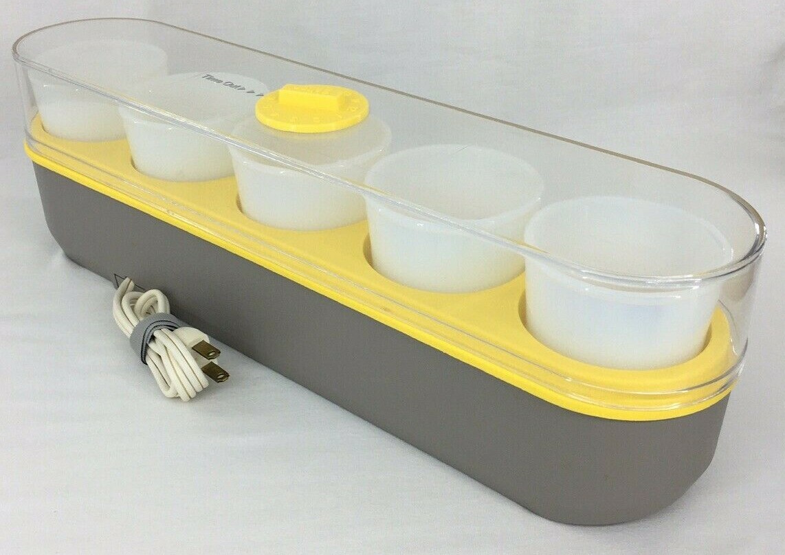 Vintage Salton Yogurt Maker Thermostat Controlled 5 Milk Glass Cups