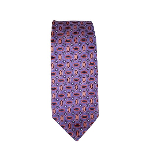 Tino Cosma 100% Silk Tie Made In Italy Purple Orange Geo Pattern Blue Luster  - Picture 2 of 5
