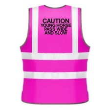 DZIECI HI-VIZ NADRUK OSTROŻNOŚĆ MŁODA PRZEPUSTKA KONNA SZEROKA ODZIEŻ OCHRONNA DO JAZDY KONNEJ