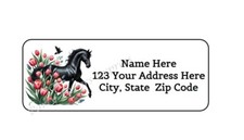 30 BLACK STALLION HORSE PERSONALIZED RETURN ADDRESS LABELS 1 in X 2.625 in