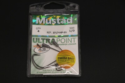 4 Pack Mustad 37174NP-BN Weighted Impact Soft Plastics Jig Hook 1//0-1//32 oz