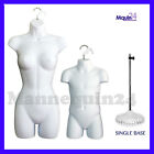 White Mannequin Torsos - Set of Female & Child Body Forms w/1 Stand + 2 Hangers