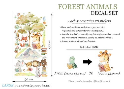 Baby Safari Animals reading and learning giraffe fox Jungle Wall Decal Sticker - Bild 5 von 5