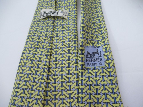 Hermes Paris Tie Yellow Equestrian Link 100% Silk Necktie 7006 TA 55" X 2.75" - Picture 5 of 5