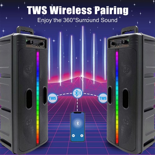 Portable 6000W Bluetooth Speaker Sub Woofer Heavy Bass Sound System Party & Mic - Picture 9 of 24
