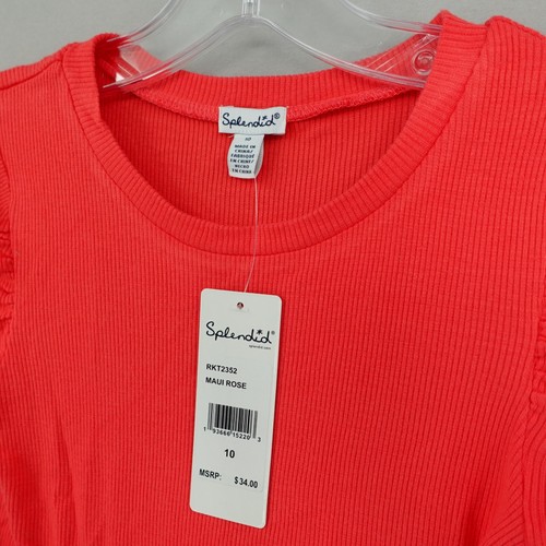 NWT Splendid Puff Sleeve Thermal Shirt Womens 10 Crew Neck Maui Rose Pink - Picture 2 of 11