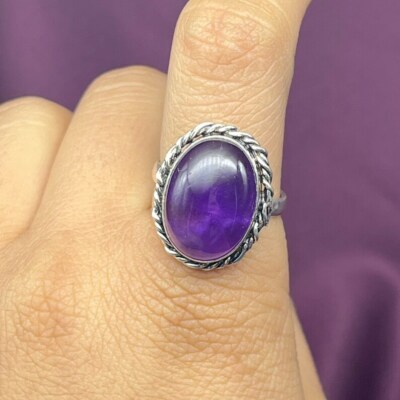 Amethyst Ring Oval 3 ctw Sterling Silver Artisan Made Fair Trade, size 6.5 Amethyst Ring Oval 3 ctw Sterling Silver Artisan Made Fair Trade, size 6.5