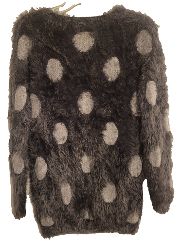 Joseph A Gray White Polka-Dot Fuzzy Eyelash Sweater Medium long length Retro 80s - Picture 2 of 5