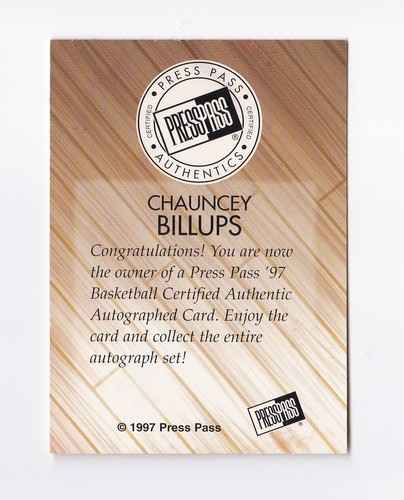 1997 Press Pass Autographs Chauncey Billups Auto Pistons Nuggets Colorado - Picture 2 of 2